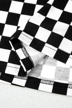 Hot Dear-Lover Checkered Print Long Sleeve Top and Pants Lounge Set Black