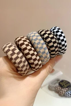Fashion Dear-Lover Checkered Print Nylon Elastic Hair Tie Black