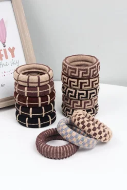 Fashion Dear-Lover Checkered Print Nylon Elastic Hair Tie Black