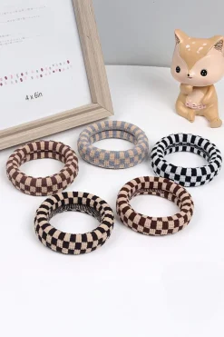 Fashion Dear-Lover Checkered Print Nylon Elastic Hair Tie Black