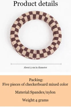 Fashion Dear-Lover Checkered Print Nylon Elastic Hair Tie Black