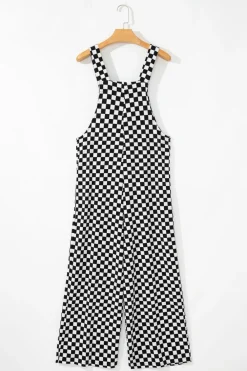 Sale Dear-Lover Checkered Print Pocketed Wide Leg Jumpsuit Black