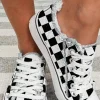 New Dear-Lover Checkered Print Raw Edge Lace-up Canvas Shoes Black