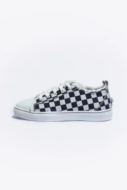 New Dear-Lover Checkered Print Raw Edge Lace-up Canvas Shoes Black