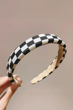 Best Dear-Lover Checkered Print Wide Chic Headband Black