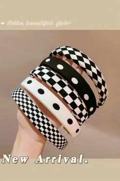 Best Dear-Lover Checkered Print Wide Chic Headband Black