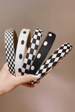 Best Dear-Lover Checkered Print Wide Chic Headband Black