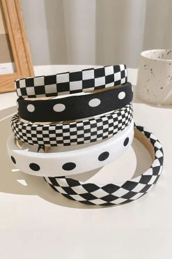 Best Dear-Lover Checkered Print Wide Chic Headband Black