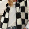 Sale Dear-Lover Checkered Sherpa Collared Jacket Vest Black