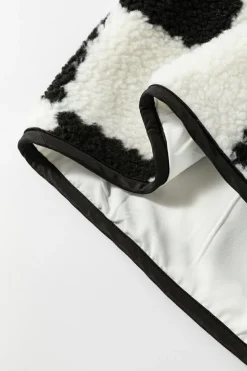 Sale Dear-Lover Checkered Sherpa Collared Jacket Vest Black