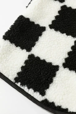 Sale Dear-Lover Checkered Sherpa Collared Jacket Vest Black