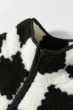 Sale Dear-Lover Checkered Sherpa Collared Jacket Vest Black