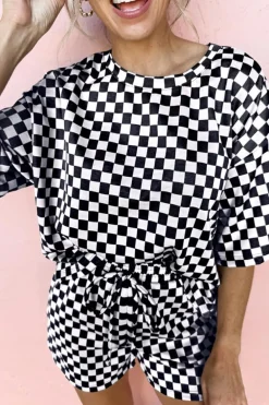 Best Dear-Lover Checkered Top and Short Casual 2pcs Set Black