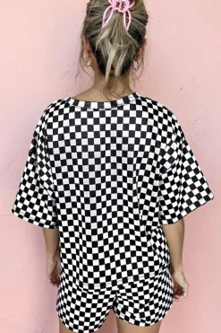 Best Dear-Lover Checkered Top and Short Casual 2pcs Set Black