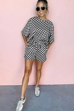Best Dear-Lover Checkered Top and Short Casual 2pcs Set Black