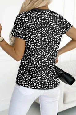 Online Dear-Lover Cheetah Print O-neck Short Sleeve T Shirt Black