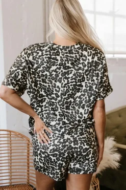 Best Dear-Lover Cheetah Printed Casual Tee and Shorts Lounge Set Black
