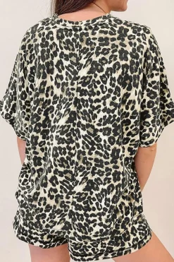 Best Dear-Lover Cheetah Printed Casual Tee and Shorts Lounge Set Black