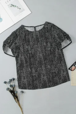 Discount Dear-Lover Cheetah Short Puff Sleeve Blouse Black