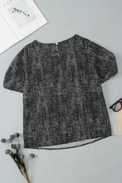 Discount Dear-Lover Cheetah Short Puff Sleeve Blouse Black