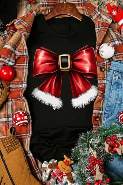 Outlet Dear-Lover Christmas Big Bowknot Graphic Crewneck T Shirt Black