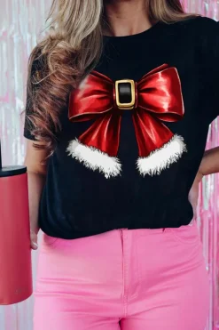 Outlet Dear-Lover Christmas Big Bowknot Graphic Crewneck T Shirt Black