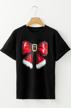 Outlet Dear-Lover Christmas Big Bowknot Graphic Crewneck T Shirt Black