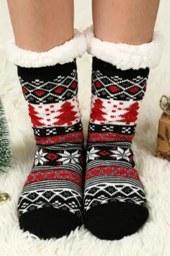 Hot Dear-Lover Christmas Tree Pattern Thermal Socks Black