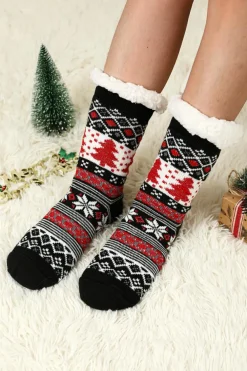 Hot Dear-Lover Christmas Tree Pattern Thermal Socks Black