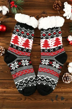 Hot Dear-Lover Christmas Tree Pattern Thermal Socks Black