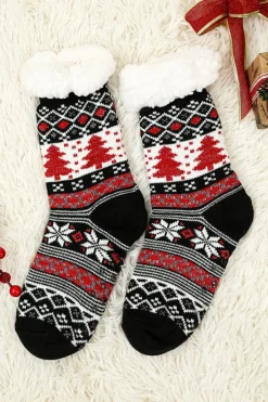 Hot Dear-Lover Christmas Tree Pattern Thermal Socks Black