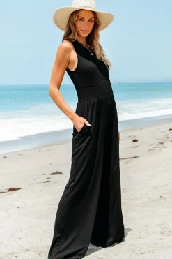 Discount Dear-Lover Cinched Waist Sleeveless Wide Leg Jumpsuit Black
