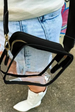 Fashion Dear-Lover Clear PVC Leather Strap Crossbody Bag Black