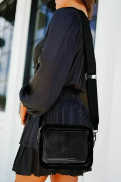 Fashion Dear-Lover Clear PVC Leather Strap Crossbody Bag Black