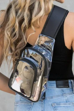 New Dear-Lover Clear PVC Wide Strap Zipper Crossbody Bag Black