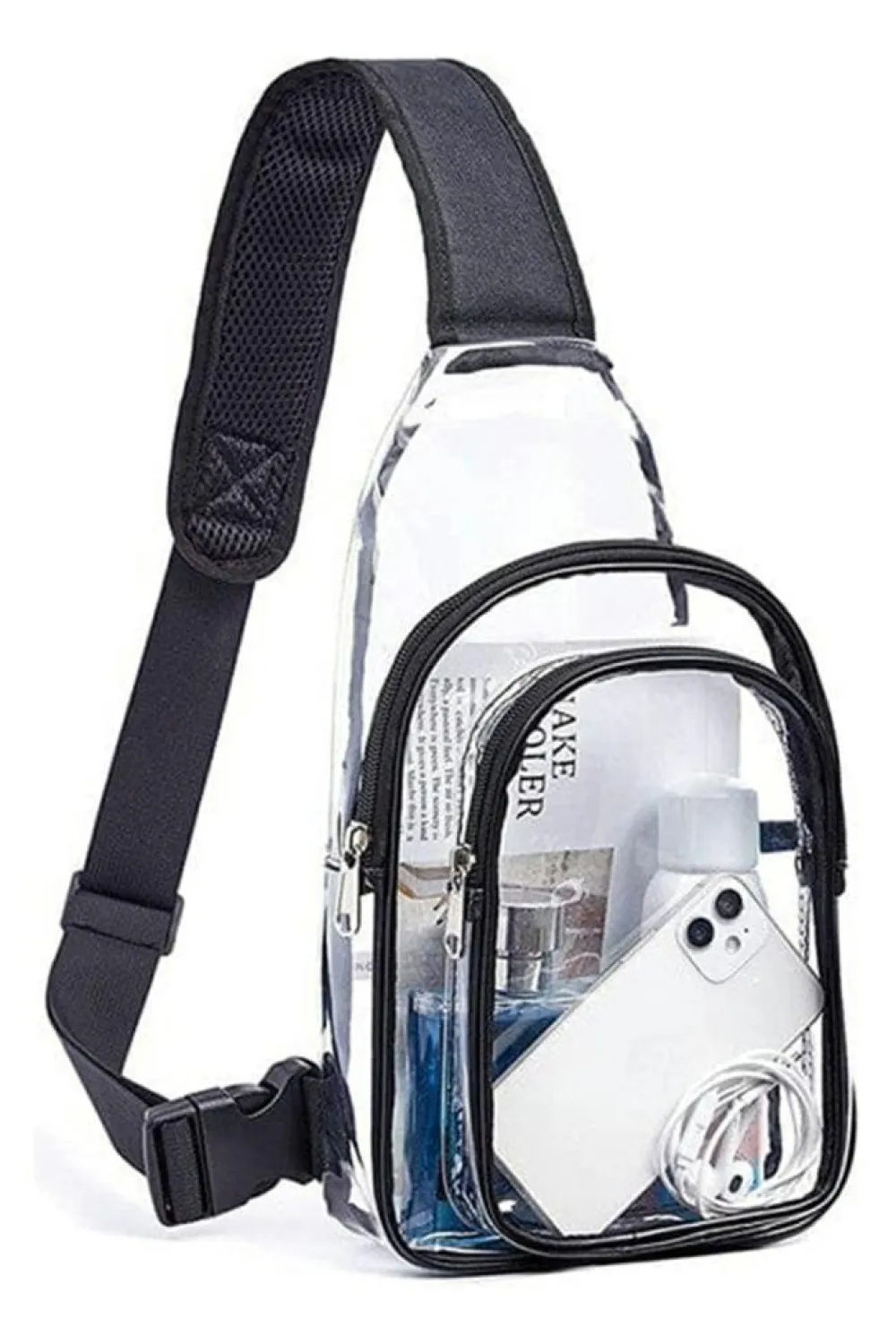 New Dear-Lover Clear PVC Wide Strap Zipper Crossbody Bag Black