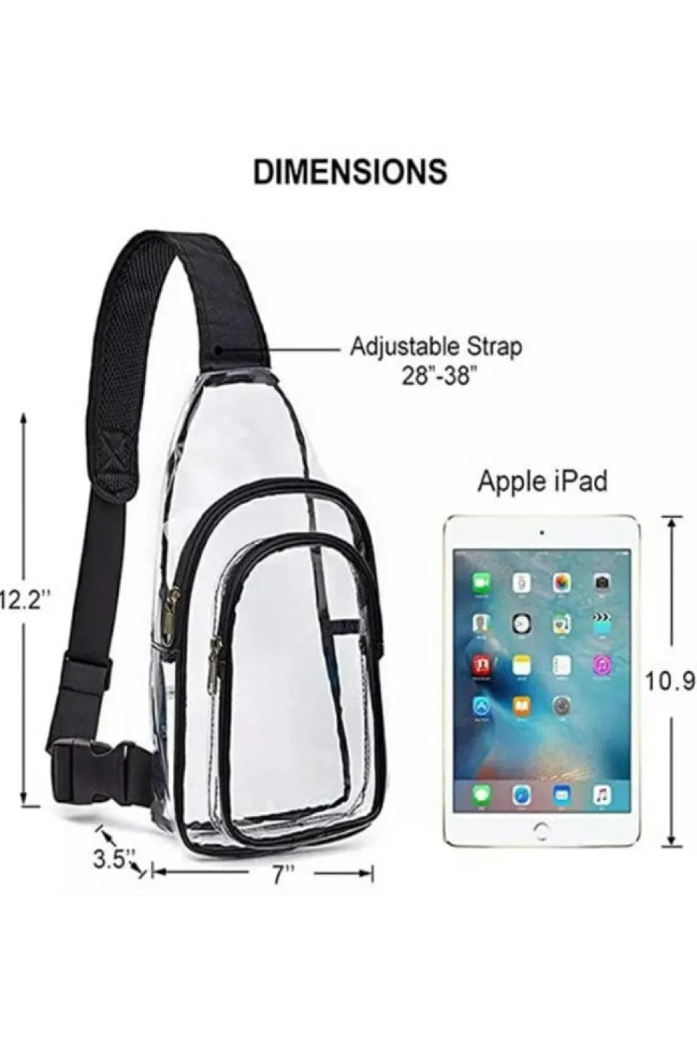 New Dear-Lover Clear PVC Wide Strap Zipper Crossbody Bag Black