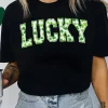 Outlet Dear-Lover Clover LUCKY Letter Graphic St Patricks Day T Shirt Black