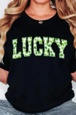 Outlet Dear-Lover Clover LUCKY Letter Graphic St Patricks Day T Shirt Black