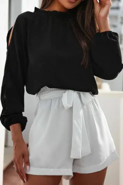 Outlet Dear-Lover Cold Shoulder Bishop Sleeve Blouse Black