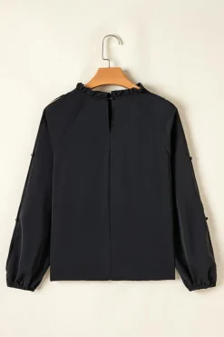 Outlet Dear-Lover Cold Shoulder Bishop Sleeve Blouse Black