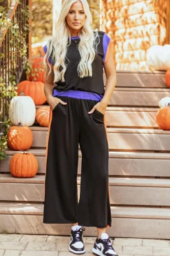 Hot Dear-Lover Color Block Detail Casual Two-piece Outfit Black