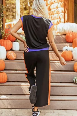 Hot Dear-Lover Color Block Detail Casual Two-piece Outfit Black