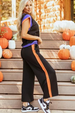 Hot Dear-Lover Color Block Detail Casual Two-piece Outfit Black