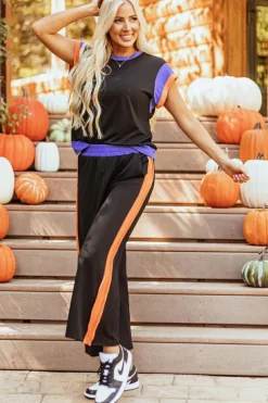 Hot Dear-Lover Color Block Detail Casual Two-piece Outfit Black