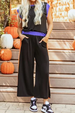 Hot Dear-Lover Color Block Detail Casual Two-piece Outfit Black
