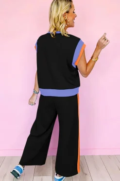 Hot Dear-Lover Color Block Detail Casual Two-piece Outfit Black