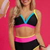 Online Dear-Lover Color Block Drawstring Side V Neck High Waist Bikini Set Black