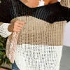 Hot Dear-Lover Color Block Eyelet Long Sleeve Twisted Back Knit Top Black
