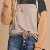 Online Dear-Lover Color Block Long Sleeve Ribbed Loose Top Black